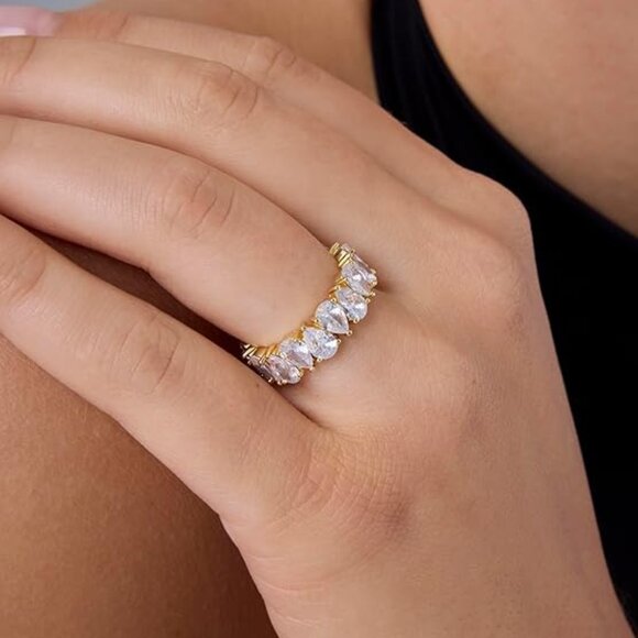 Neiman Marcus 14K Gold Plated Pear Love Eternity Ring - Picture 1 of 4
